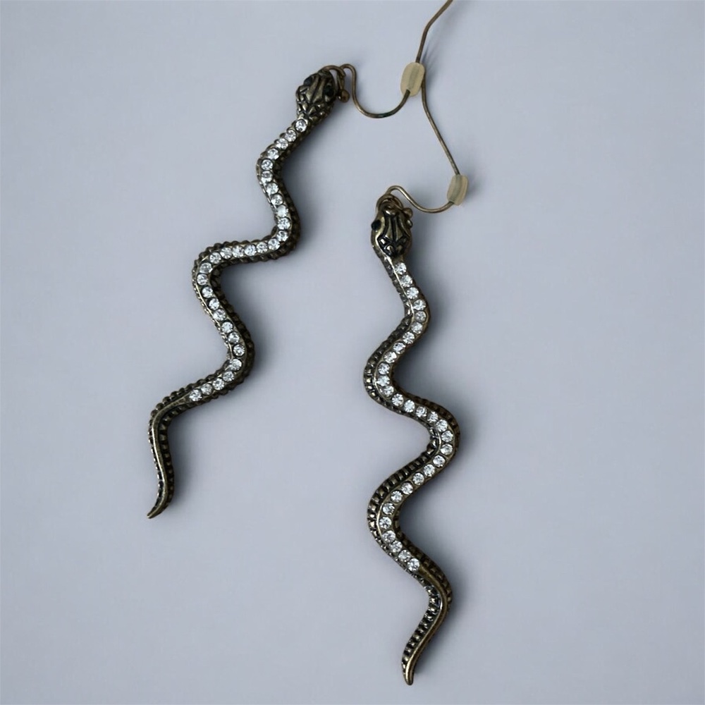 Vintage long snake earrings with rhinestones - great for Halloween!!